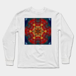 Mosaic Mandala Flower Red Blue and Yellow Long Sleeve T-Shirt